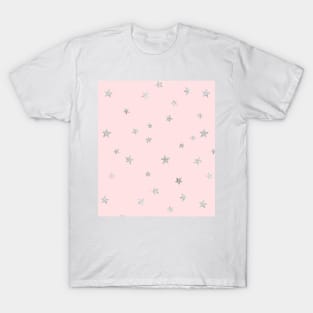 Pretty Y2K Glitter Stars Design in Rose T-Shirt